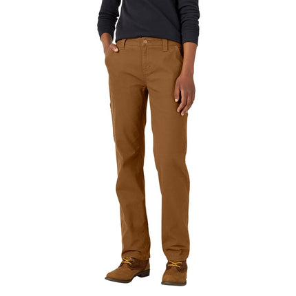 Dickies Women's Relaxed Straight Carpenter Pant, Rinsed Brown Duck, 4