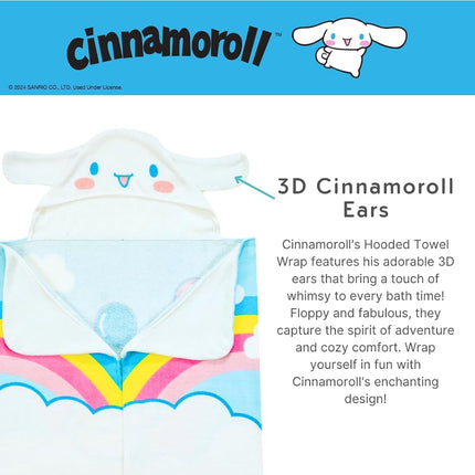 Franco Sanrio Cinnamoroll Kids Hooded Towel Super Soft Bath/Pool/Beach Soft Cotton Terry Towelling 24" x 50" Officially Licensed