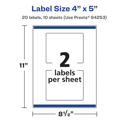 Avery Glossy Clear Rectangle Labels with Sure Feed, 4" x 5", 20 Glossy Clear Labels, Print-to-The-Edge, Laser/Inkjet Printable Labels