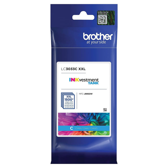 Cartucho de tinta Brother original LC3033C de un solo paquete, cian de súper alto rendimiento INKvestment Tank, LC3033
