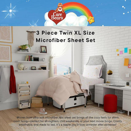 Franco Collectibles Care Bears Retro Bedding Super Soft Microfiber Sheet Set, Twin XL, College Dorm Essentials (Officially Licensed Product)