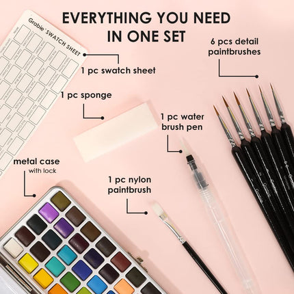 Grabie 50 Colour Watercolour Paint Set with Detail Paint Brushes