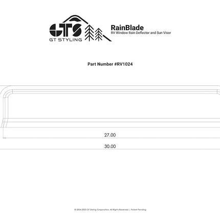 Déflecteur de pluie et pare-soleil RainBlade pour fenêtre de camping-car (convient aux fenêtres de 50 à 63,5 cm de large)