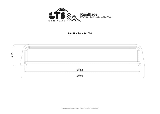 Deflector de ventanilla y visera solar RainBlade para vehículos recreativos (para ventanillas de 20 a 25 pulgadas de ancho)