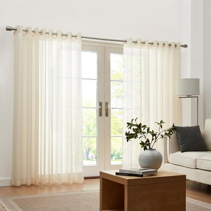 Elrene Home Fashions Carmen Sheer Extra-Wide Weatherproof Indoor/Outdoor Grommet Top Curtain Panel with Coordinating Tieback for Porch, Pergola, Patio, Deck, 114”W x 84”L, Ivory