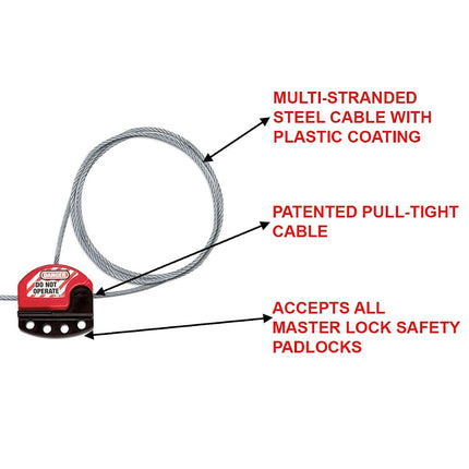 Master Lock S806 Adjustable Safety Cable for Mechanical Lockout, Length 1,80 m