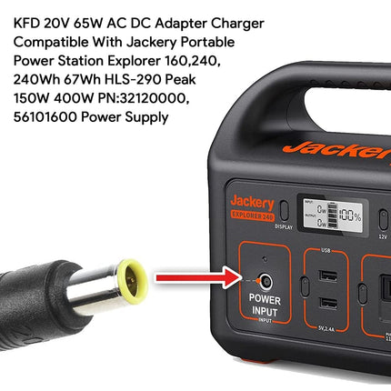 Chargeur d'alimentation KFD 65W pour stations d'énergie portables Jackery Explorer 160/240/E160/E240, batteries au lithium Honda HLS 290 167Wh 240Wh, crête 150W 400W PN: YHY-12005000 DS120060C8-W 56101600 32120000