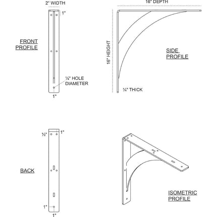Ekena Millwork BKTM02X16X16LEHDB 2"W x 16"D x 16"H Legacy Steel Bracket, Hammered Dark Bronze