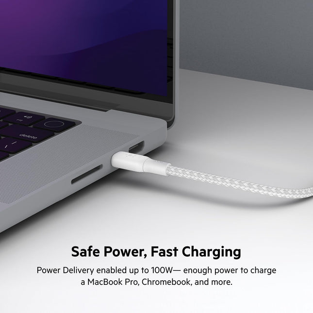 Câble tressé USB-C vers USB-C Belkin BoostCharge (2 m/6,6 pi), alimentation de 100 W, certifié USB-IF pour iPhone 16, MacBook, Chromebook, Galaxy et autres - Blanc (pack de 2)