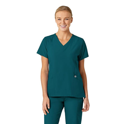 WonderWink 6155ACARIXL W123 Women's Stylized V-Neck Top, Caribbean Blue, Standard-XL Size