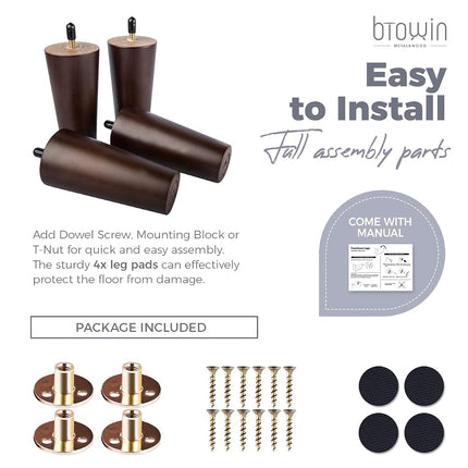 Btowin 10 inch Solid Wood Tapered Furniture Legs Set of 4 with M8 Bolts
