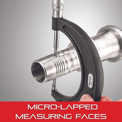 Starrett 436.1XRL-1 Outside Micrometre, Ratchet Stop, Lock Nut, Carbide Faces, 0-1" Range, 0.001" Graduation