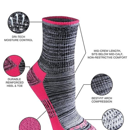 Dickies Women's Dri-tech Advanced Moisture Wicking Mid-Crew Socks, Available in M-l (6,12, Black Marl Assorted (6 Pairs), Medium (Pack of 6)