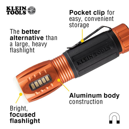 Klein Tools 56028 LED 235 Lumen Flashlight and 100 Lumen Work Light, Durable Waterproof, Hands-Free Magnetic, Up to 12 Hours Run Time