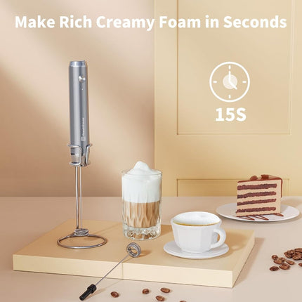 Maestri House Rechargeable Milk Frother with Stand, Handheld Electric Foam Maker Waterproof Detachable Stainless Steel Whisk Drink Mixer Foamer for Lattes, Cappuccino, BX07