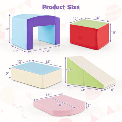 OLAKIDS Climbing Toys for Toddlers, 6 Piece Indoor Baby Foam Blocks Soft Play Set with PU Leather, Kids Climb and Crawl Sliding Activity Structure Gym Playground Climber