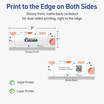 Avery Printable Rectangle Mini Business Cards, Sure Feed Technology, 1" x 3", Glossy White Cardstock, Print-To-The-Edge, Laser/Inkjet Printable, 800 Total