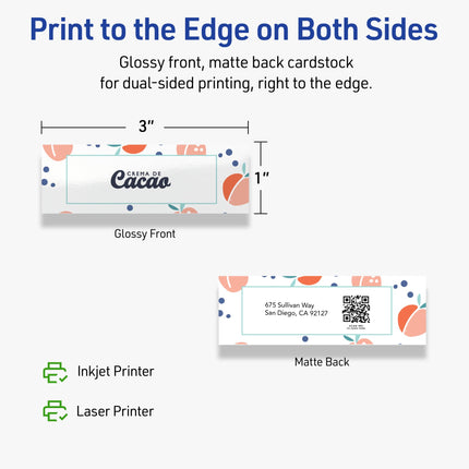 Avery Printable Rectangle Mini Business Cards, Sure Feed Technology, 1" x 3", Glossy White Cardstock, Print-To-The-Edge, Laser/Inkjet Printable, 800 Total