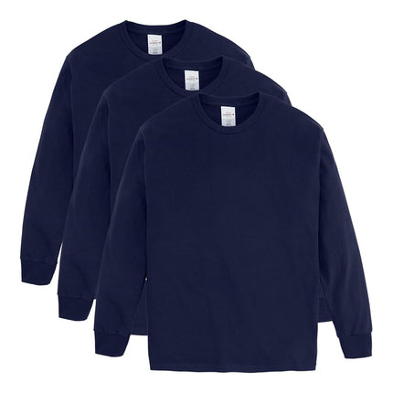 Camiseta de manga larga sin etiquetas Hanes para niños grandes (paquete de 3), azul marino, XG