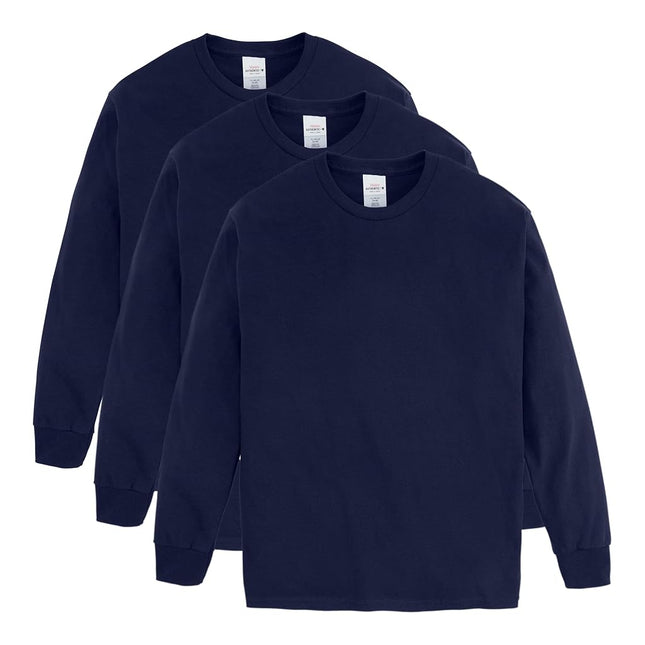 Hanes Big Boys Tagless Long Sleeve Tee (Pack of 3), Navy, X-Large