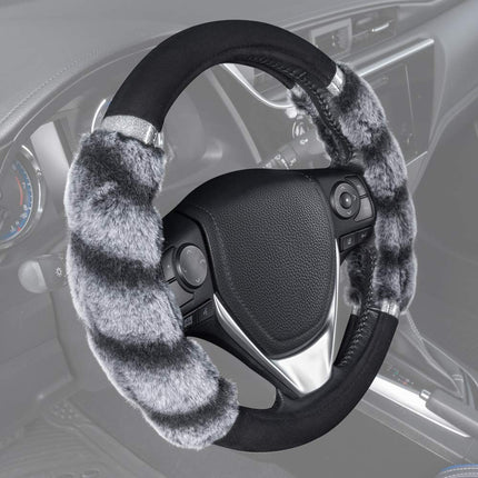 BDK Auto SW-2431-GR: Two-Tone Fur Steering Wheel Cover