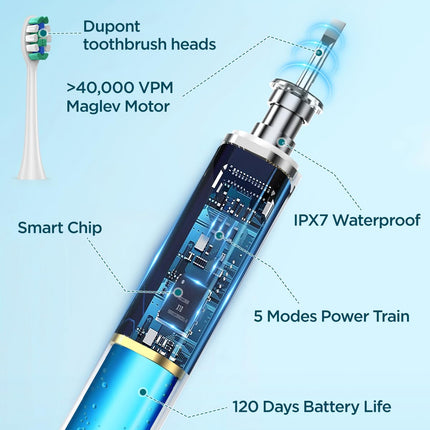 Rtauys S5 Sonic Electric Toothbrush for Adults with 8 Brush Heads, IPX7 Travel Electric Toothbrush with Travel Case, 2.5 Hours Charge for 120 Days, 5 Modes with 2 Minutes Built in Smart Timer Green