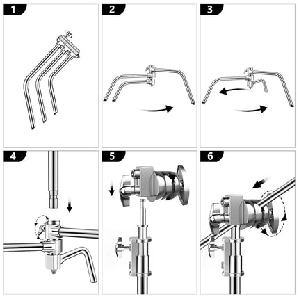C Stand with Boom Arm-Light Photography Stand - Max Height 10.5ft/320cm Photography Light Stand with 4.2ft/128cm Holding， Pro 100% Stainless Steel Heavy Duty by Vallkay, Silver (CXJH01)