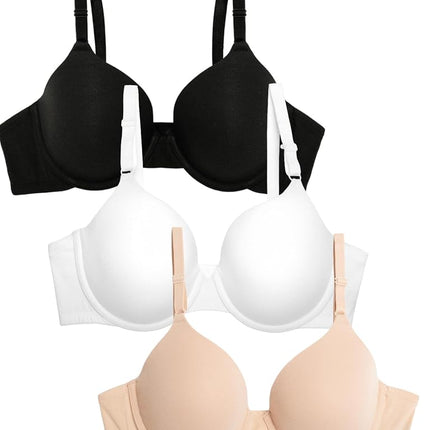 Fruit of the Loom Women's T-Shirt Bra, Opaque, Black Hue/Sand/White, 40E (Pack of 3)