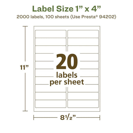 Avery EcoFriendly Matte White Recycled Rectangle Labels, 1" x 4", Matte White Labels, Permanent Adhesive, Laser/Inkjet Printable, 2,000 Total