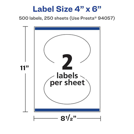 Avery Matte White Oval Labels with Sure Feed, 4" x 6", 500 Matte White Printable Labels