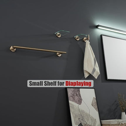 JQK Small Floating Glass Shelves Champagne Bronze, 4 Inch Display Ledges for Wall, Mini Decor, Living Room Bedroom Bathroom, Tempered Glass Shower Storage, 2 Pack, TGS101L4-CB-P2