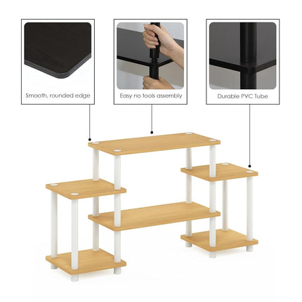 Furinno TURN-N-TUBE TV Stand, Entertainment Center with Open Shelves, TV Console with Raised Top for TV up to 32 Inch, for Living Room, Bedroom, Beech