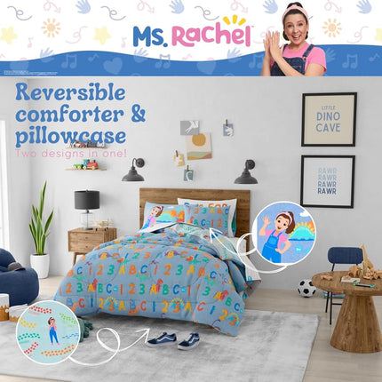 Franco Ms. Rachel Educational Adventures Dino Learning Kids Bedding Super Soft & Cozy Reversible Microfiber Comforter and Sheet Set, 7 Piece Full Size, (Officially Licensed Product)