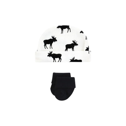 Hudson Baby Unisex Thermal Preemie Layette Set 4pc Short Sleeve Outfit, Moose, Preemie