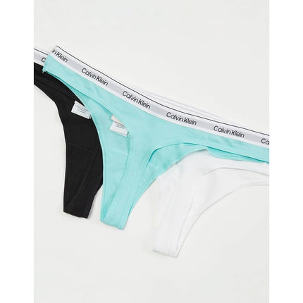 Calvin Klein Women's Modern Logo Thong Pack of 3, Black/Beau Blue/White, XL