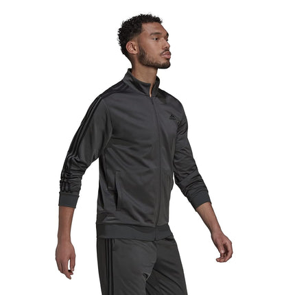 adidas Men's Big & Tall Essentials Warm-Up 3-Stripes Track Top, Dark Grey Heather/Black, XX-Large/Tall