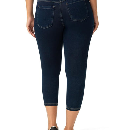 No Nonsense Women's Classic Denim Capri Legging with Pockets, Dark Denim, XXL