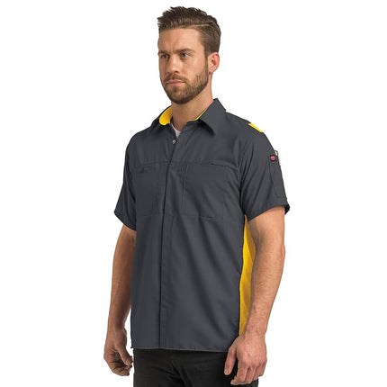Red Kap Men's Short Sleeve Performance Plus Shop Shirt with Oilblok Technology Button, Charcoal/Yellow Mesh, Medium