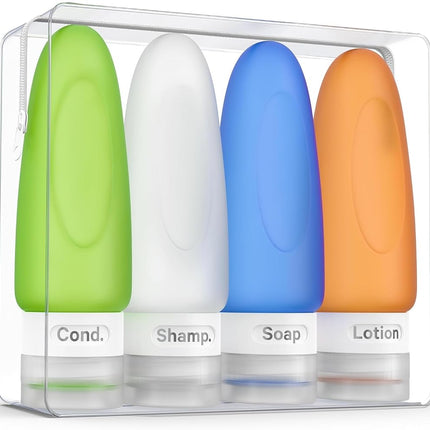 Dot&Dot 4 bouteilles de voyage anti-fuite - flacons de 3 oz pour articles de toilette format voyage avec sac de toilette conforme aux normes de la TSA