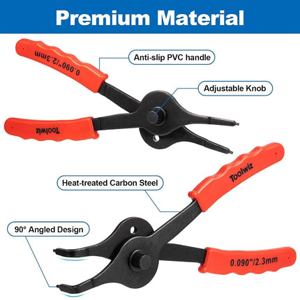 Toolwiz Snap Ring Pliers Set, 10 Pcs Internal & External Circlip Pliers