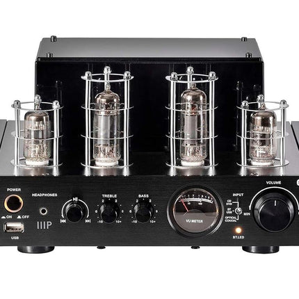 Monoprice 138360 25 Watt Stereo Hybrid Tube Amplifier 2019 Edition with Bluetooth Optical Coaxial and USB Inputs and Subwoofer Out