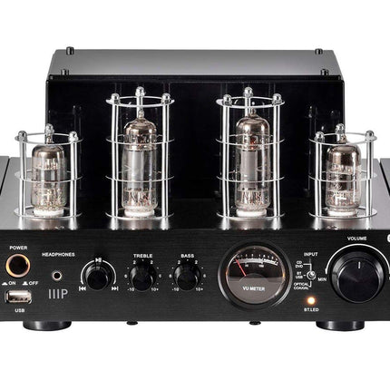 Monoprice 138360 25 Watt Stereo Hybrid Tube Amplifier 2019 Edition with Bluetooth Optical Coaxial and USB Inputs and Subwoofer Out