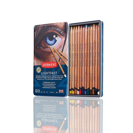 Derwent Lightfast Pencils Set Of 12 In Tin, 4mm Round Core, Premium Core Strength, Creamy Texture, Ideal For Fine Art Drawing & Colouring, Professional Quality, 2302719