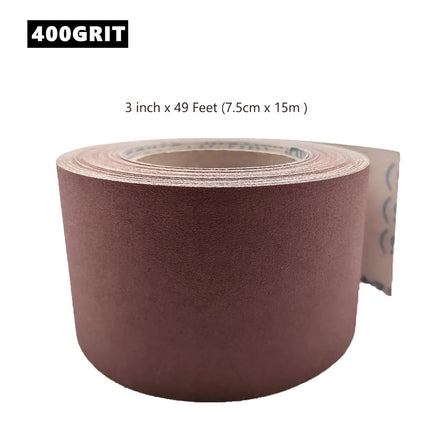 400 Grit Sandpaper Roll, 3 Inch x 49 Feet Emery Cloth Roll Aluminum Oxide Abrasive Paper Roll Continuous Sandpaper for Metalworking, Woodworker, Furniture Repair, Sanding Automotive Plumbing
