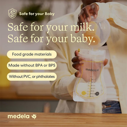 Medela Easy Pour Breastmilk Storage Bags | 100 Count 210ml | Disposable Leakproof Breast Milk Bags with Milk Protection | Recyclable & BPA Free