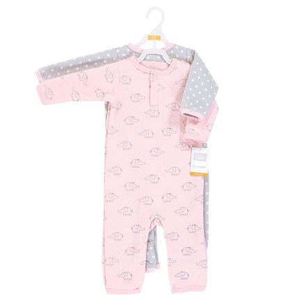 Hudson Baby Unisex Baby Premium Quilted Coveralls, Pink Gray Elephant, 9-12 Months