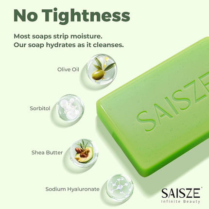 SAISZE Handmade Tea Tree Soap, Natural soap bar for Face and Body, Soothing Hydrating Body Wash for Clear Healthy Skin, Organic Tea Tree Oil Ideal for Pimple and Skin Irritations, 4 Ounce (Pack of 2)