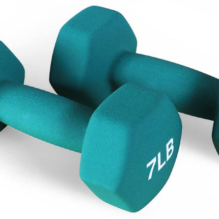 Fitvids Neoprene Dumbbell Hand Weights, Anti-Slip, Anti-roll, Hex Shape Colorful, 7-Pound, Pair