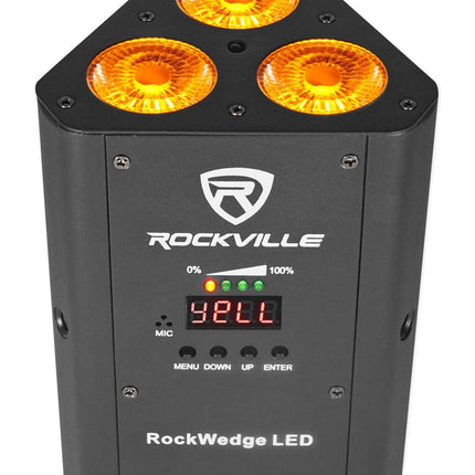 Luz Par DMX inalámbrica Rockville 54w RGBWA+UV con batería recargable (RockWedge LED)