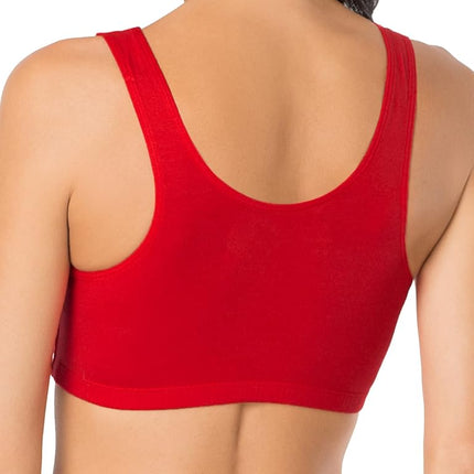 Fruit of the Loom Women's Built Up Tank Style Sports Bra Fashion Colors, Opaque, Skinny Stripe/White/Red Hot, 40 (Pack of 3)